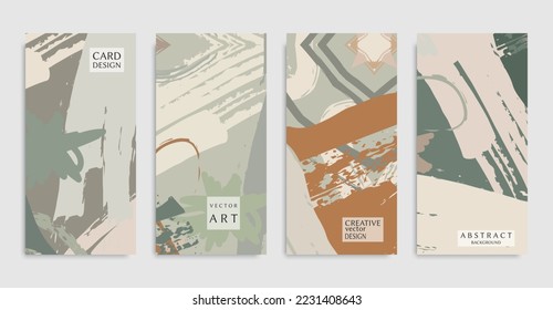 Abstract backgrounds set. Colorful modern grunge texture, hand drawn brush strokes and doodle elements. Minimalistic design for poster, banner, cover, flyer, invitation. Trendy brochure templates