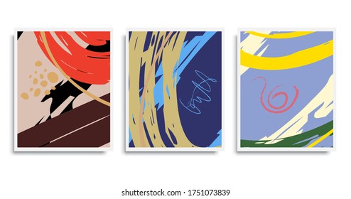 Abstract backgrounds set. Digital modern art, brush strokes style. Creative minimalist hand painted illustrations for wall decoration, postcard or brochure cover design.Trendy vector pattern