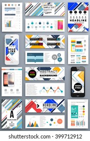 Abstract Backgrounds Set. Geometric Shapes and Frames for Presentation, Annual Reports, Flyers, Brochures, Leaflets, Posters, Business Cards and Document Cover Pages Design. A4 Title Sheet Template