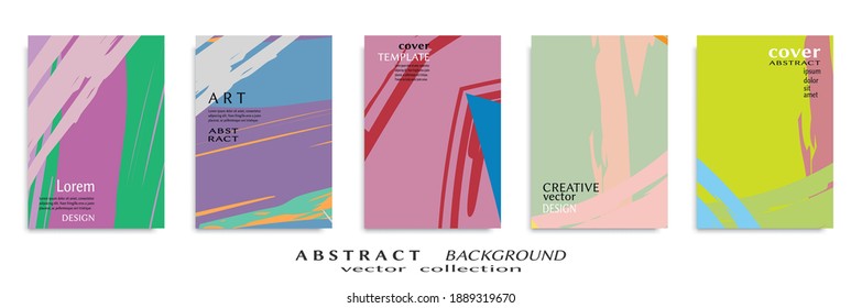 Abstract backgrounds set, grunge texture. Minimalistic art, brush strokes style. Design for card, brochure, banner idea, book cover, booklet print, flyer sheet a4. Collage page, web header template.
