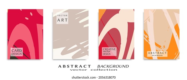 Abstract backgrounds set, grunge texture. Minimalistic art, brush strokes style. Design for card, brochure, banner idea, book cover, booklet print, flyer sheet a4. Collage page, web header template.