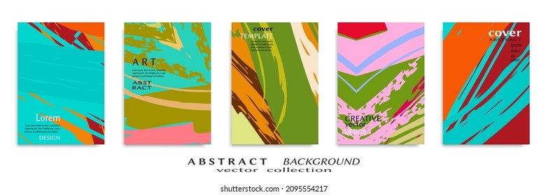 Abstract backgrounds set, grunge texture. Minimalistic art, brush strokes style. Design for card, brochure, banner idea, book cover, booklet print, flyer sheet a4. Collage page, web header template.
