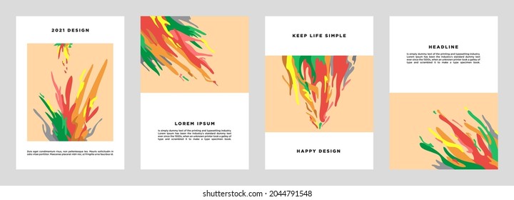 Conjunto de plantillas de diseño artístico abstracto minimalista creativo alegre y colorido. Ideal para carteles, tarjetas, invitaciones, volantes, portadas, banner, carteles, folletos y otros diseños gráficos. Ilustración vectorial.
