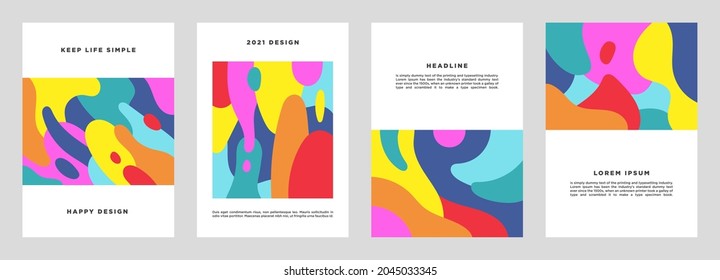 Conjunto de plantillas de diseño artístico abstracto minimalista creativo alegre y colorido. Ideal para carteles, tarjetas, invitaciones, volantes, portadas, banner, carteles, folletos y otros diseños gráficos. Ilustración vectorial.