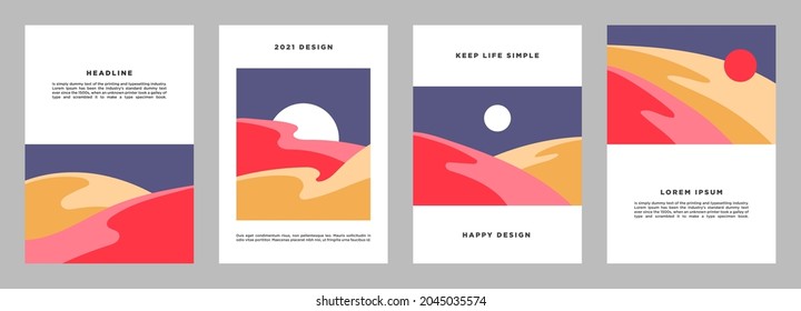 Abstract Backgrounds Set. Hand drawn various shapes and doodle objects. Minimalist art. Contemporary modern trendy vector. Every background is isolated. Pastel colors. Template and Layout. Cover.