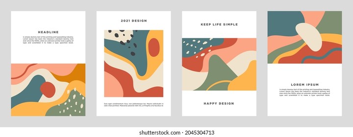Abstract Backgrounds Set. Hand drawn various shapes and doodle objects. Minimalist art. Contemporary modern trendy vector. Every background is isolated. Pastel colors. Template and Layout. Cover.