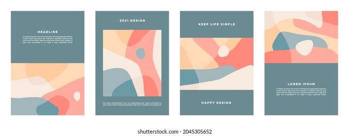 Abstract Backgrounds Set. Hand drawn various shapes and doodle objects. Minimalist art. Contemporary modern trendy vector. Every background is isolated. Pastel colors. Template and Layout. Cover.