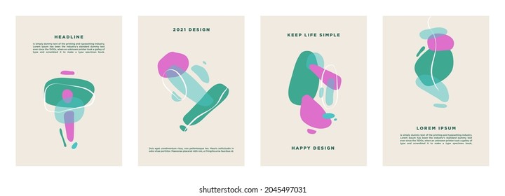 Abstract Backgrounds Set. Hand drawn various shapes and doodle objects. Minimalist art. Contemporary modern trendy vector. Every background is isolated. Pastel colors. Template and Layout. Cover.