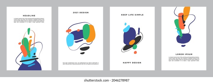 Abstract Backgrounds Set. Hand drawn various shapes and doodle objects. Minimalist art. Contemporary modern trendy vector. Every background is isolated. Pastel colors. Template and Layout. Cover.