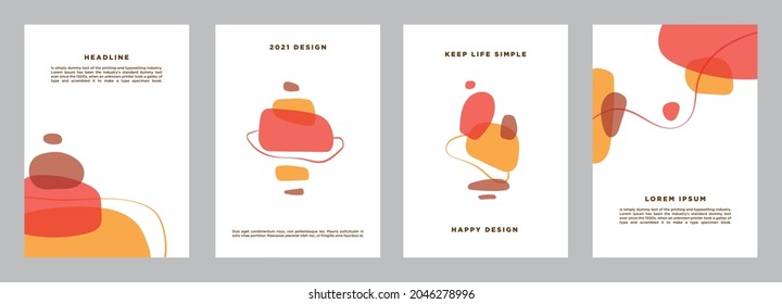 Conjunto de cuatro orígenes abstractos. Dibujaron a mano varias formas y objetos de garabatos. Arte minimalista. Vector moderno contemporáneo. Cada fondo está aislado. Colores pasteles. Plantilla y disposición.