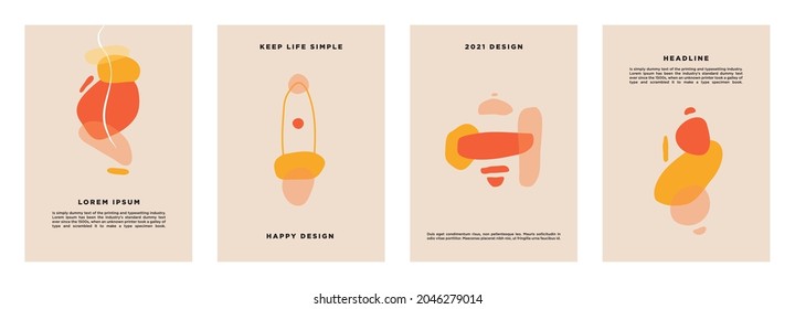Abstract Backgrounds Set. Hand drawn various shapes and doodle objects. Minimalist art. Contemporary modern trendy vector. Every background is isolated. Pastel colors. Template and Layout. Cover.