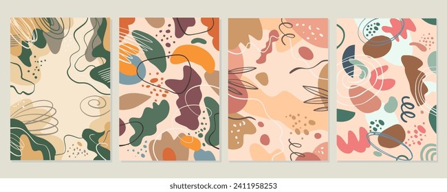 Abstract backgrounds set in hand drawn doodle shapes and element. Pastel colors vector palette.
