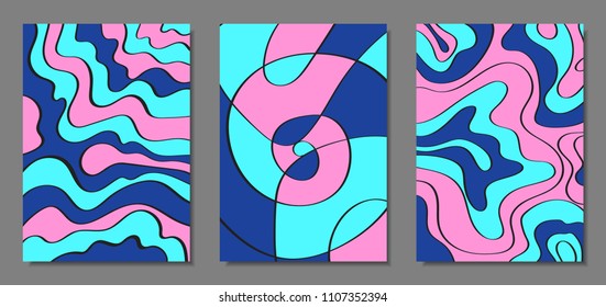 Abstract Backgrounds Set with Handwritten Wavy Lines and Ethic Elements. Bright Psychedelic Wallpaper. Vector Abstraction Applicable for Placards, Brochures, Posters, Magazine, Layout, Splash Screen.