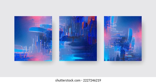 Abstract backgrounds set modern futuristic graphic. Pink, Blue neon chaotic background . Vector abstract texture design, bright poster, banner yellow and blue background. Abstract vector illustration.