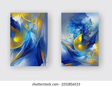 Abstrakte Hintergründe setzen moderne futuristische Grafiken. Gelb, Gold, blauer chaotischer Hintergrund. Vektorgrafik-Design, helles Poster, Banner, gelber und blauer Hintergrund. Abstrakte Vektorgrafik.