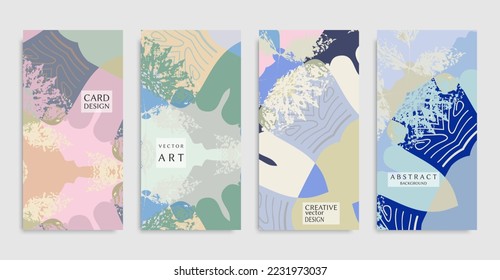 Abstrakte Hintergründe Set. Moderne geometrische und farbige Textur, handgezeichnete Pinselstriche und Doodle-Elemente. Minimalistisches Design für Poster, Banner, Cover, Flyer, Einladung. Trendy-Broschüren-Vorlagen