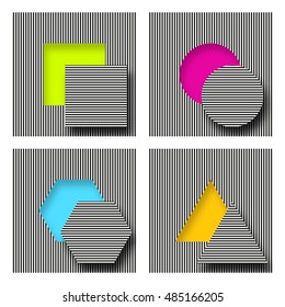 Abstract backgrounds set.  Modern material design with multicolored geometric shapes and stripes.Vector illustration.