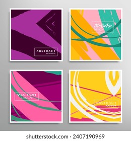 Conjunto de fondos abstractos. Moderno diseño contemporáneo. Formas geométricas coloridas y trazos de pincel. Ilustración del vector