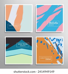 Conjunto de fondos abstractos. Moderno diseño contemporáneo. Formas geométricas coloridas y trazos de pincel. Ilustración del vector