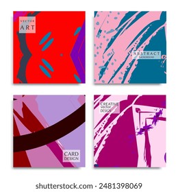 Abstract backgrounds set. Trendy modern contemporary design. Colorful geometric shapes and brush strokes. Vector illustration