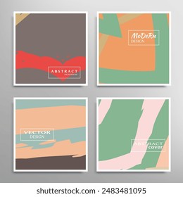 Abstract backgrounds set. Trendy modern contemporary design. Colorful geometric shapes and brush strokes. Vector illustration
