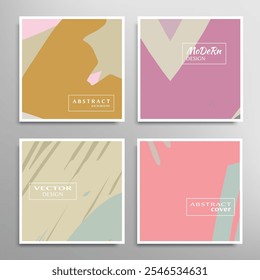 Abstract backgrounds set. Trendy modern contemporary design. Colorful geometric shapes and brush strokes. Vector illustration