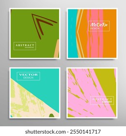 Conjunto de fondos abstractos. Moderno diseño contemporáneo. Coloridas Formas geométricas y pinceladas. Ilustración vectorial