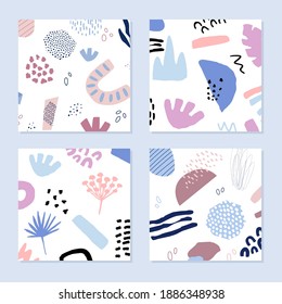 Abstract backgrounds set in trendy style with botanical and geometric elements, textures. Natural earthy colors. . Vector illustration. 