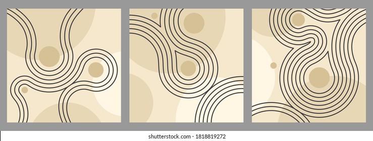 Abstract backgrounds set in Zen garden japanese decoration - circles of stones and wavy spirals