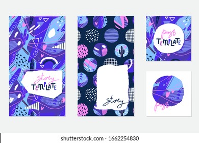 Antecedentes abstractos de historias, posts y portadas. Elementos dibujados a mano modernos en estilo de collage. Ilustración vectorial.