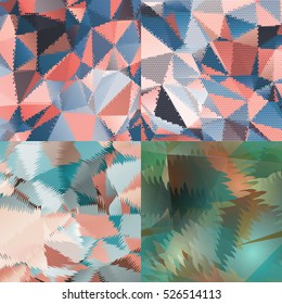 Abstract backgrounds with triangles and colorful geometric shapes. Texture pattern for covers, banners, booklets, etc. For web or printed media.