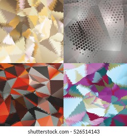Abstract backgrounds with triangles and colorful geometric shapes. Texture pattern for covers, banners, booklets, etc. For web or printed media.