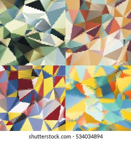 Abstract backgrounds with triangles and colorful geometric shapes. Texture pattern for covers, banners, booklets, etc. For web or printed media.