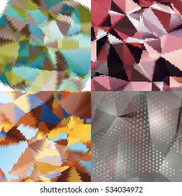Abstract backgrounds with triangles and colorful geometric shapes. Texture pattern for covers, banners, booklets, etc. For web or printed media.