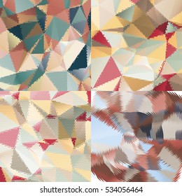 Abstract backgrounds with triangles and colorful geometric shapes. Texture pattern for covers, banners, booklets, etc. For web or printed media.