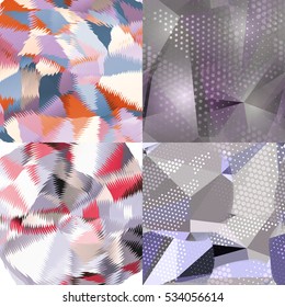 Abstract backgrounds with triangles and colorful geometric shapes. Texture pattern for covers, banners, booklets, etc. For web or printed media.