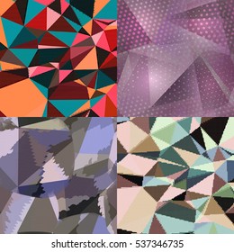 Abstract backgrounds with triangles and colorful geometric shapes. Texture pattern for covers, banners, booklets, etc. For web or printed media.