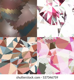 Abstract backgrounds with triangles and colorful geometric shapes. Texture pattern for covers, banners, booklets, etc. For web or printed media.