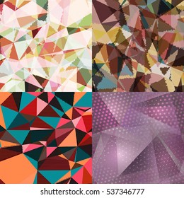 Abstract backgrounds with triangles and colorful geometric shapes. Texture pattern for covers, banners, booklets, etc. For web or printed media.
