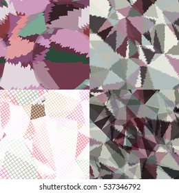 Abstract backgrounds with triangles and colorful geometric shapes. Texture pattern for covers, banners, booklets, etc. For web or printed media.
