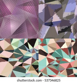 Abstract backgrounds with triangles and colorful geometric shapes. Texture pattern for covers, banners, booklets, etc. For web or printed media.