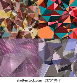 Abstract backgrounds with triangles and colorful geometric shapes. Texture pattern for covers, banners, booklets, etc. For web or printed media.