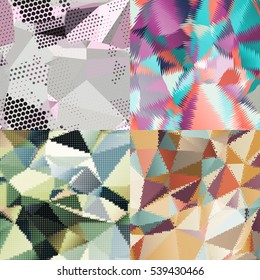 Abstract backgrounds with triangles and colorful geometric shapes. Texture pattern for covers, banners, booklets, etc. For web or printed media.
