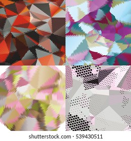 Abstract backgrounds with triangles and colorful geometric shapes. Texture pattern for covers, banners, booklets, etc. For web or printed media.