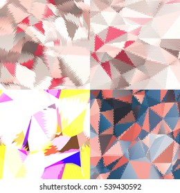 Abstract backgrounds with triangles and colorful geometric shapes. Texture pattern for covers, banners, booklets, etc. For web or printed media.