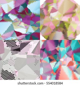 Abstract backgrounds with triangles and colorful geometric shapes. Texture pattern for covers, banners, booklets, etc. For web or printed media.