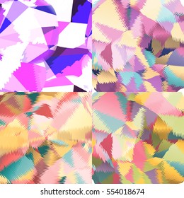 Abstract backgrounds with triangles and colorful geometric shapes. Texture pattern for covers, banners, booklets, etc. For web or printed media.