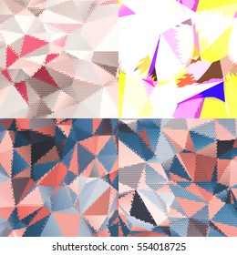 Abstract backgrounds with triangles and colorful geometric shapes. Texture pattern for covers, banners, booklets, etc. For web or printed media.