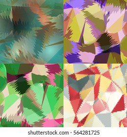 Abstract backgrounds with triangles and colorful geometric shapes. Texture pattern for covers, banners, booklets, etc. For web or printed media.