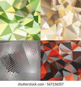 Abstract backgrounds with triangles and colorful geometric shapes. Texture pattern for covers, banners, booklets, etc. For web or printed media.